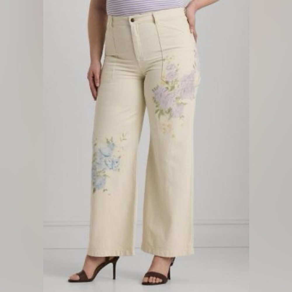 Ralph Lauren Floral High Rise Wide Leg Jeans Denim